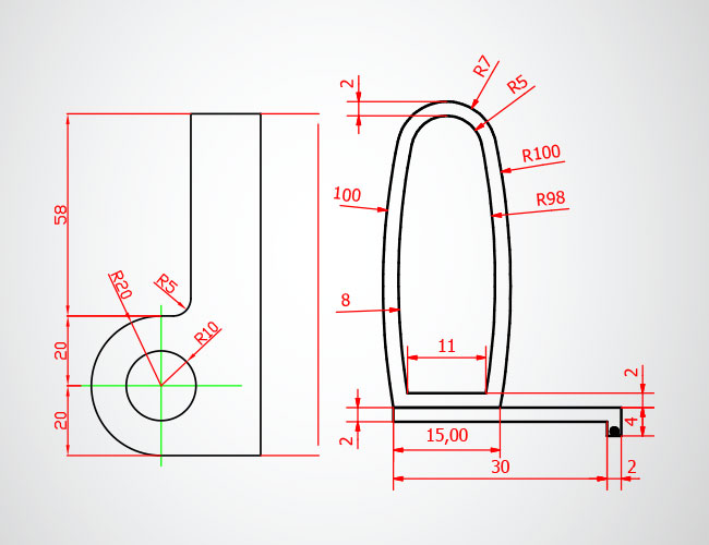 P profiles in rubber